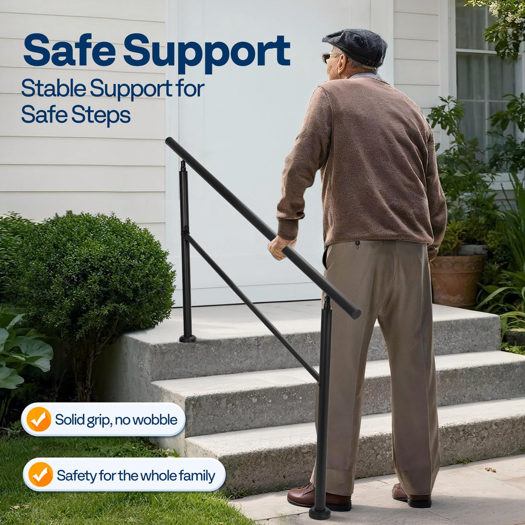 VIVOHOME 2-Pack Hand Rails for Outdoor Steps, Galvanized Steel Railing, Straight Round Exterior Hand Railing for Porch, Deck, or Indoor Stairs, 4 Step Railing Kit
