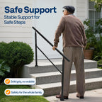 VIVOHOME 2-Pack Hand Rails for Outdoor Steps, Galvanized Steel Railing, Straight Round Exterior Hand Railing for Porch, Deck, or Indoor Stairs, 4 Step Railing Kit