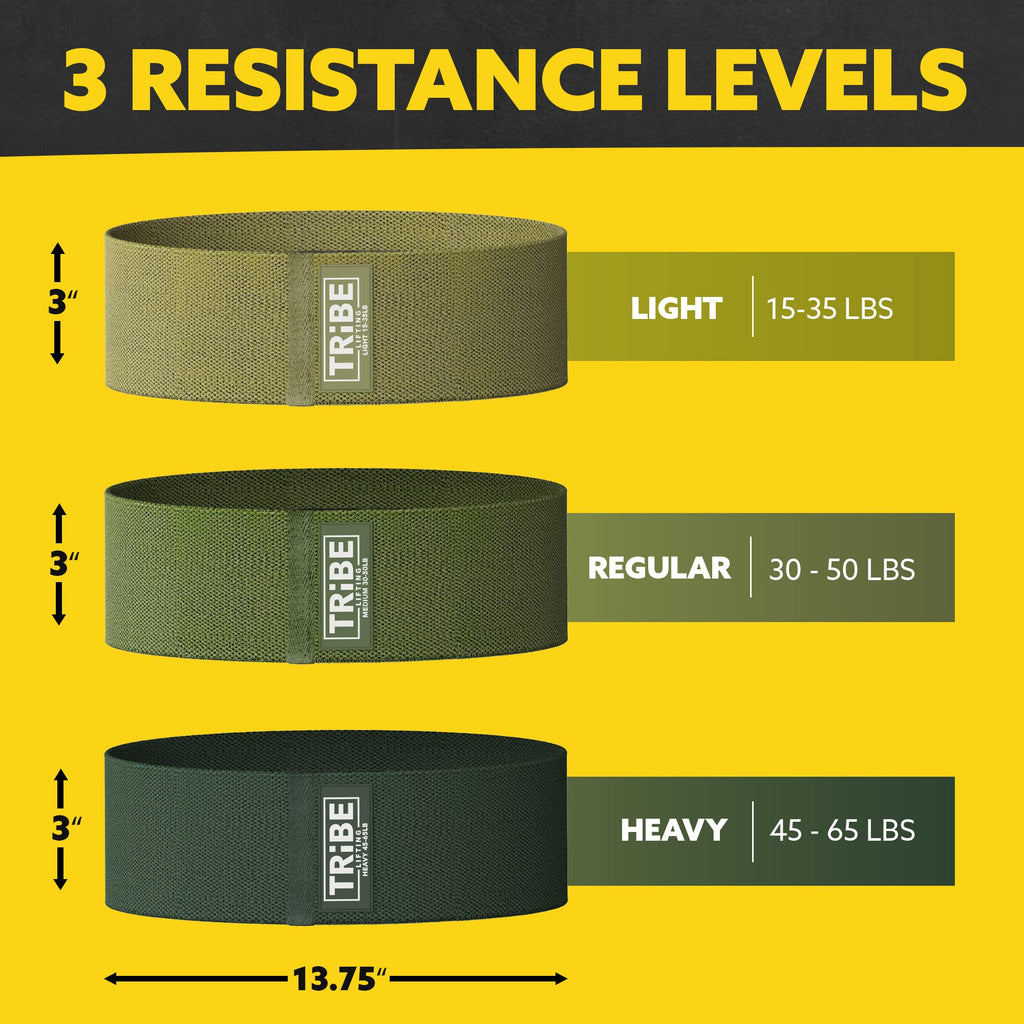 Tribe Lifting Fabric Resistance Bands for Exercise - Hip Bands for Working Out Legs, Glutes, Knees and Thighs for Men and Women - Cloth Circle Booty Bands for Physical Therapy (Military Green)