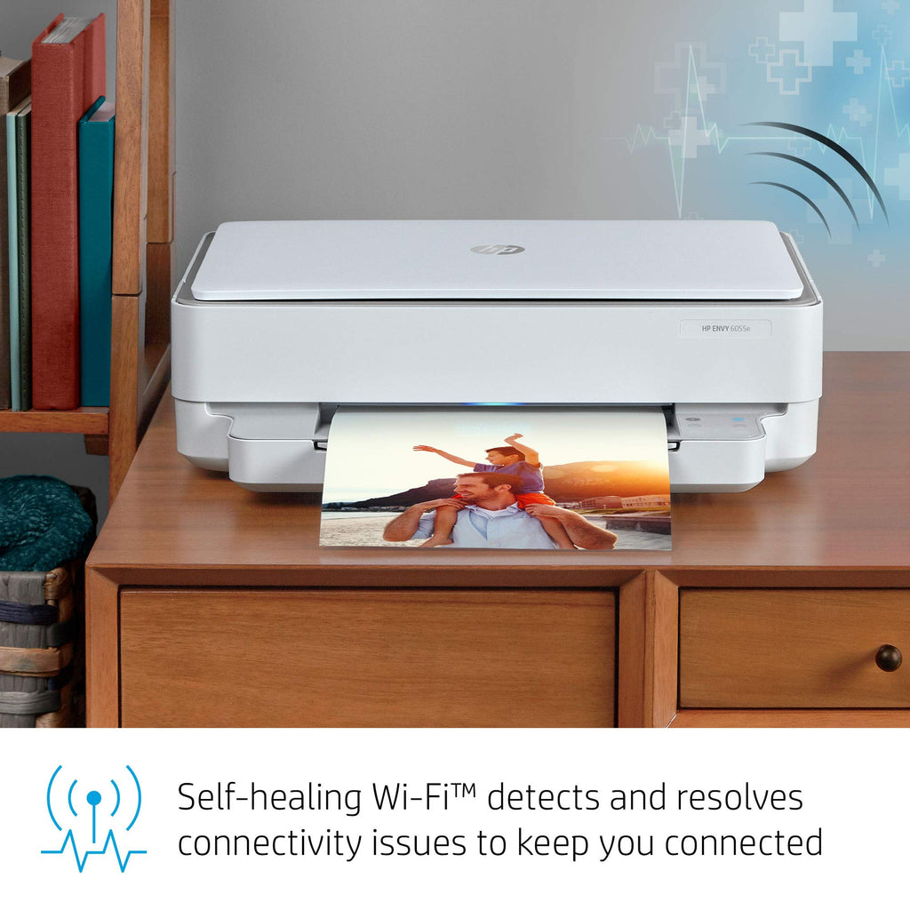 HP ENVY 6055e Wireless Color Inkjet Printer, Print, scan, copy, Easy setup, Mobile printing, Best-for-home, 3 month Instant Ink trial included, white