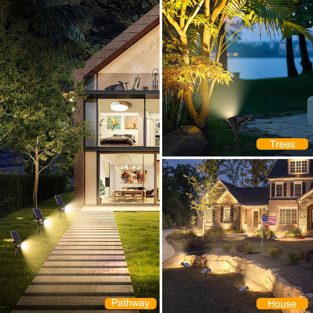 APOMAO Solar Spot Lights Outdoor, 36 LEDs Solar Landscape Lighting with 2200mAh, Outdoor Lights Auto On/Off 2-in-1 Wall or Ground Solar Powered for Yard Garden- 2 Pack (Warm White)