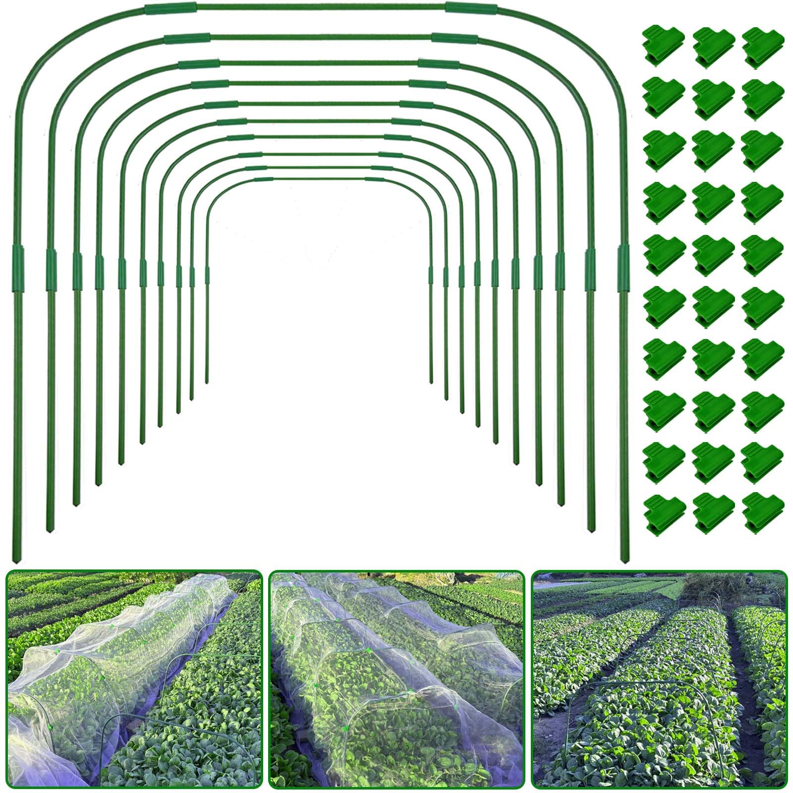 10 Sets Greenhouse Hoops Grow Tunnel-41.3" W x 31.5" H with 30 PCS Clamps,DIY Garden Hoop Plastic Rustproof Support Frame Garden Hoop Stakes for Plants Fruits Vegetables Raised Garden Beds Row Cover