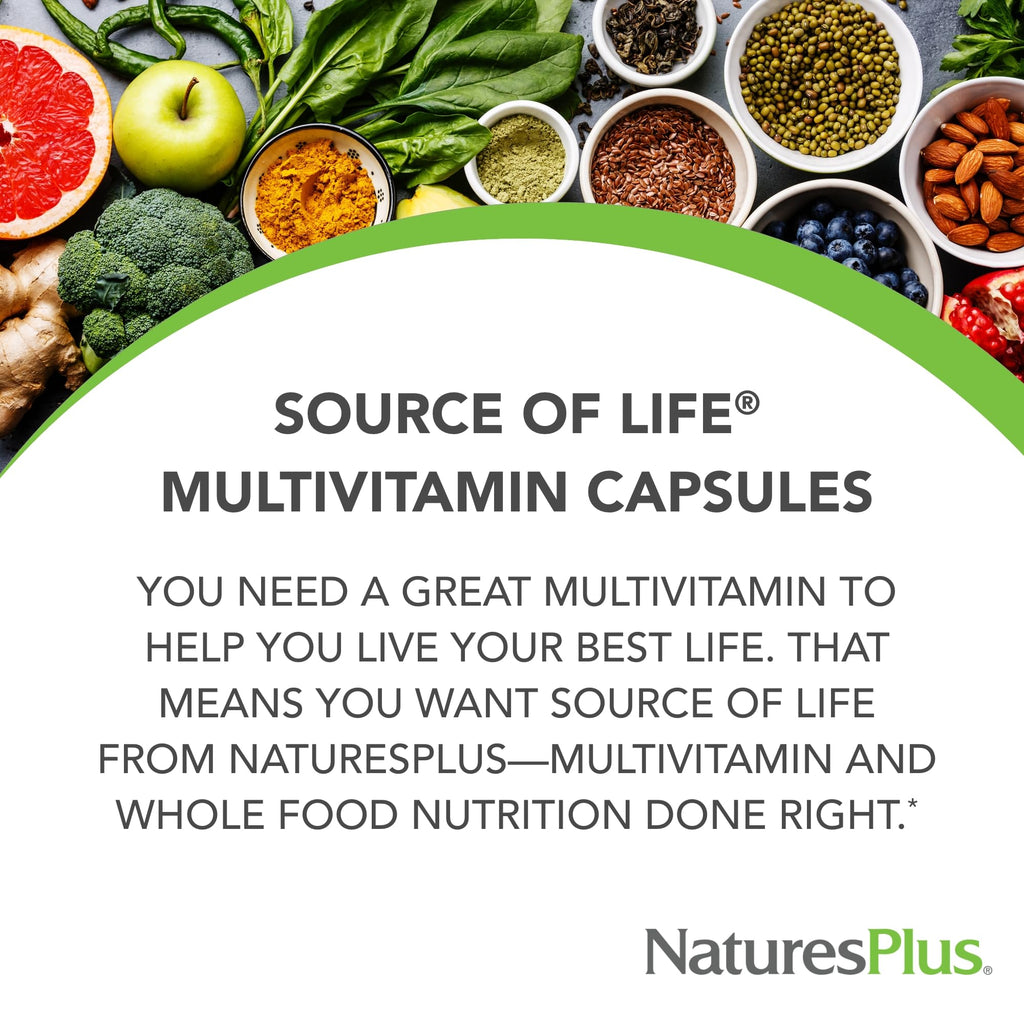NaturesPlus Source of Life - 180 Capsules - Multivitamin & Mineral Supplement - Supports Natural Energy & Overall Well-Being - Gluten Free, Vegetarian - 20 Servings