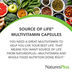 NaturesPlus Source of Life - 180 Capsules - Multivitamin & Mineral Supplement - Supports Natural Energy & Overall Well-Being - Gluten Free, Vegetarian - 20 Servings