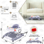 Foldable Baby 5-in-1 Activity Walker - Rocker, Activity Center, Bouncer, Seat, Push Walker - Adjustable Speed Rear Wheels and Height Toys Ages 6-18 Months (Grey)