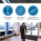 BodyMed Aluminum Crutches, Medium (Pair) - Adjustable Height (5'2" - 5'10"), Lightweight Design, Padded Underarm Cushions & Hand Grips, Non-Slip Rubber Tips - Supports Up to 300 Pounds