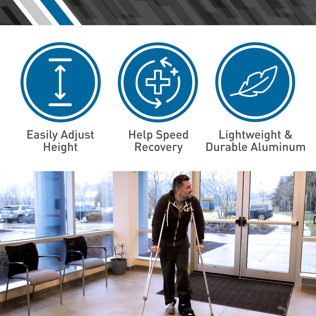 BodyMed Aluminum Crutches, Tall (Pair) - Adjustable Height (5'10" - 6'6"), Lightweight Design, Padded Underarm Cushions & Hand Grips, Non-Slip Rubber Tips - Supports Up to 300 Pounds
