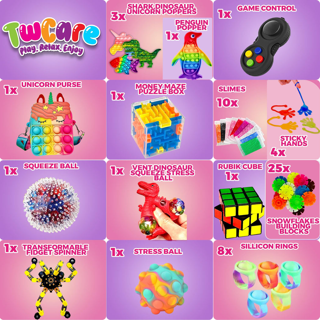 120 Pcs Fidget Toys Pack, Pop Sensory Party Favors Set Gifts for Kids Adults Boy Girl Stocking Stuffers Autistic Bulk Goodie Bag Filler Treasure Box Classroom Prizes School
