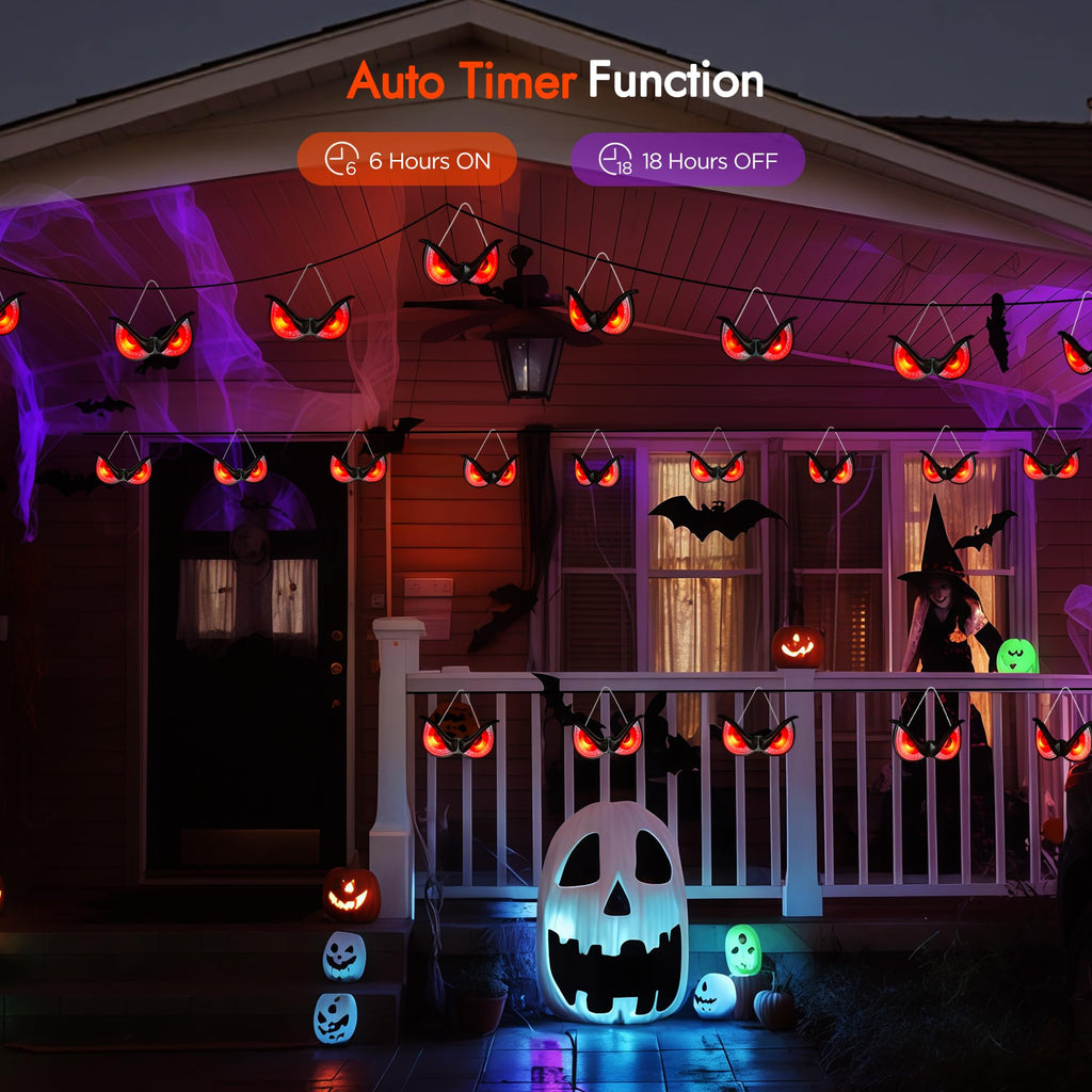 WBao Halloween Decorations Outdoor Flashing Spooky Halloween Eyes Lights, Realistic Glowing Eyes with 3 Light Modes & Timer, Waterproof Battery Operated Eyes for Windows, Trees, Graveyard Decor, 5Pack