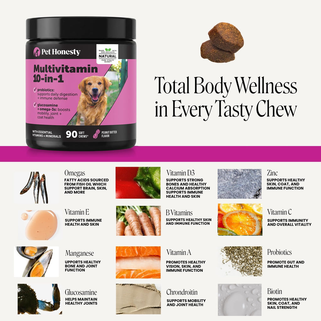 Pet Honesty Vet Recommended 10-in-1 Dog Multivitamin, 90 Ct, Peanut Butter