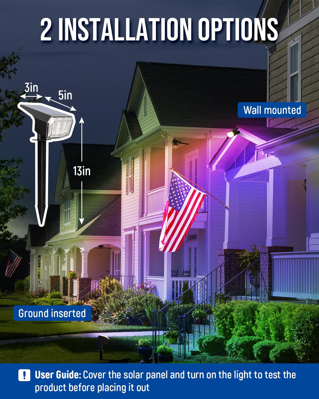 AUDERWIN Solar Spot Lights Outdoor Waterproof, 2 Packs, RGB