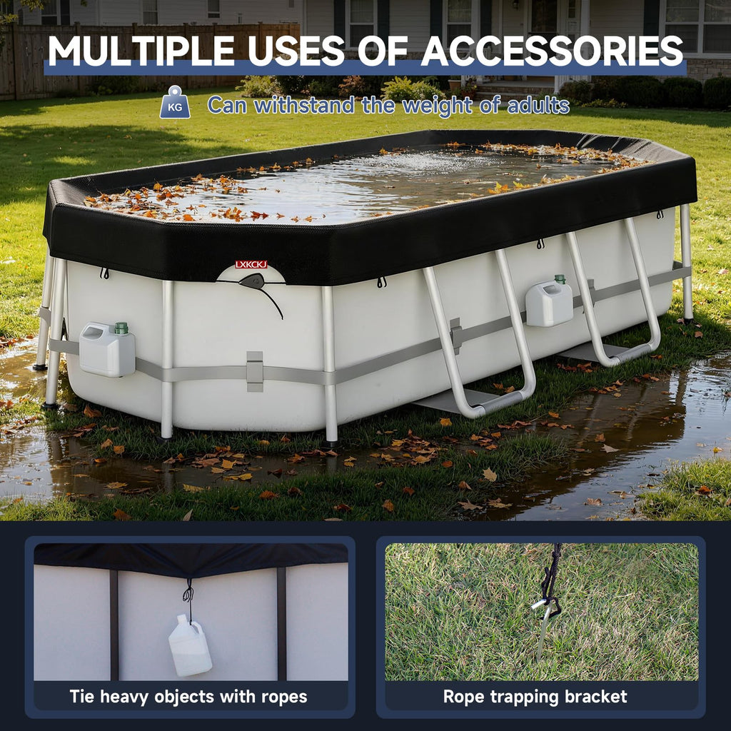 LXKCKJ 10x16 FT Rectangular Pool Cover for Above Ground Pool, Solar Oval Pool Cover Protector, Winter Pool Cover with Accessories Set Ideal for Cold and UV Resistant, Dustproof (Black)