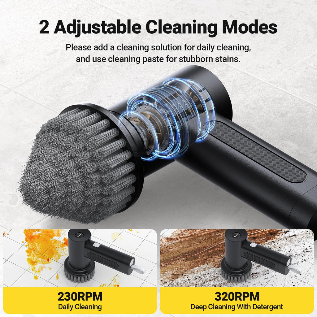StarVal Electric Spin Scrubber, 3000 mAh Cordless Power Scrubber with 8 Replaceable Heads, Dual Speed Lightweight Handheld Scrubber for Cleaning Stove/Bowl/Sink/Corner/Tile/Grout (Black)