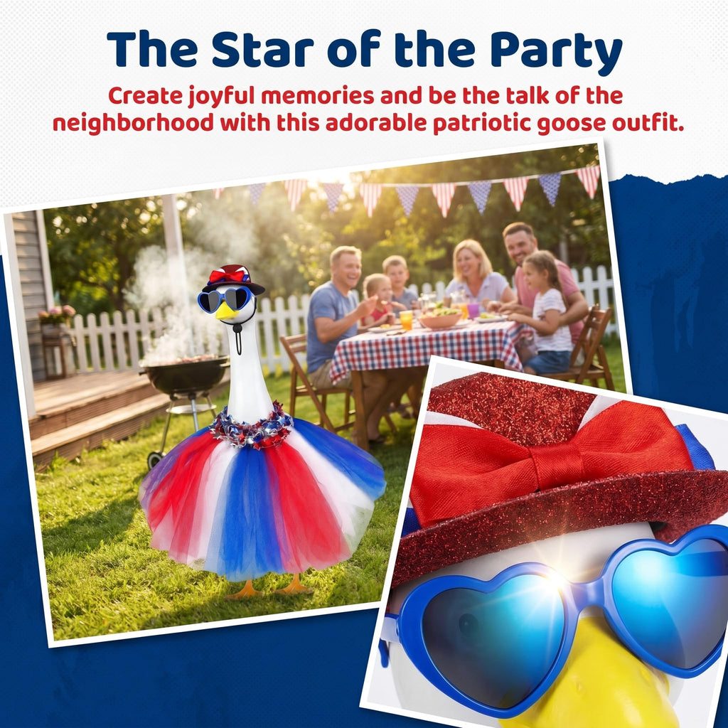 STONESTAR 6 pcs Patriotic 4th of July Porch Goose Outfits for 23" H Lawn Statue, Goose Clothes Costume with Hat Necklace Tutu Skirt for Independence Day & Memorial Day Outdoor Garden Yard Decoration