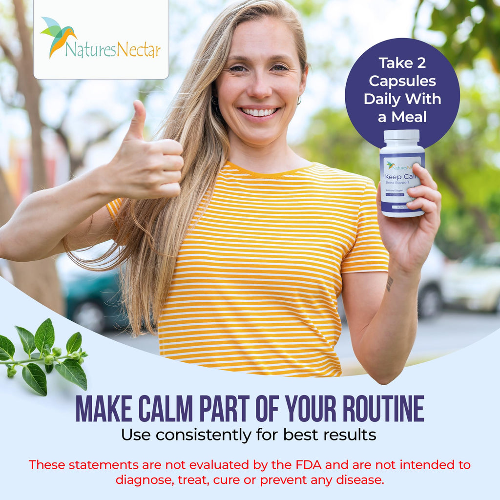 Nature's Nectar Anxiety and Stress Relief Supplements – Keep Calm Capsules with Ashwagandha, GABA, Magnesium & 5-HTP – Nervousness & Irritability Mood Supports Relaxation Lemon Balm 60 Filled Capsules