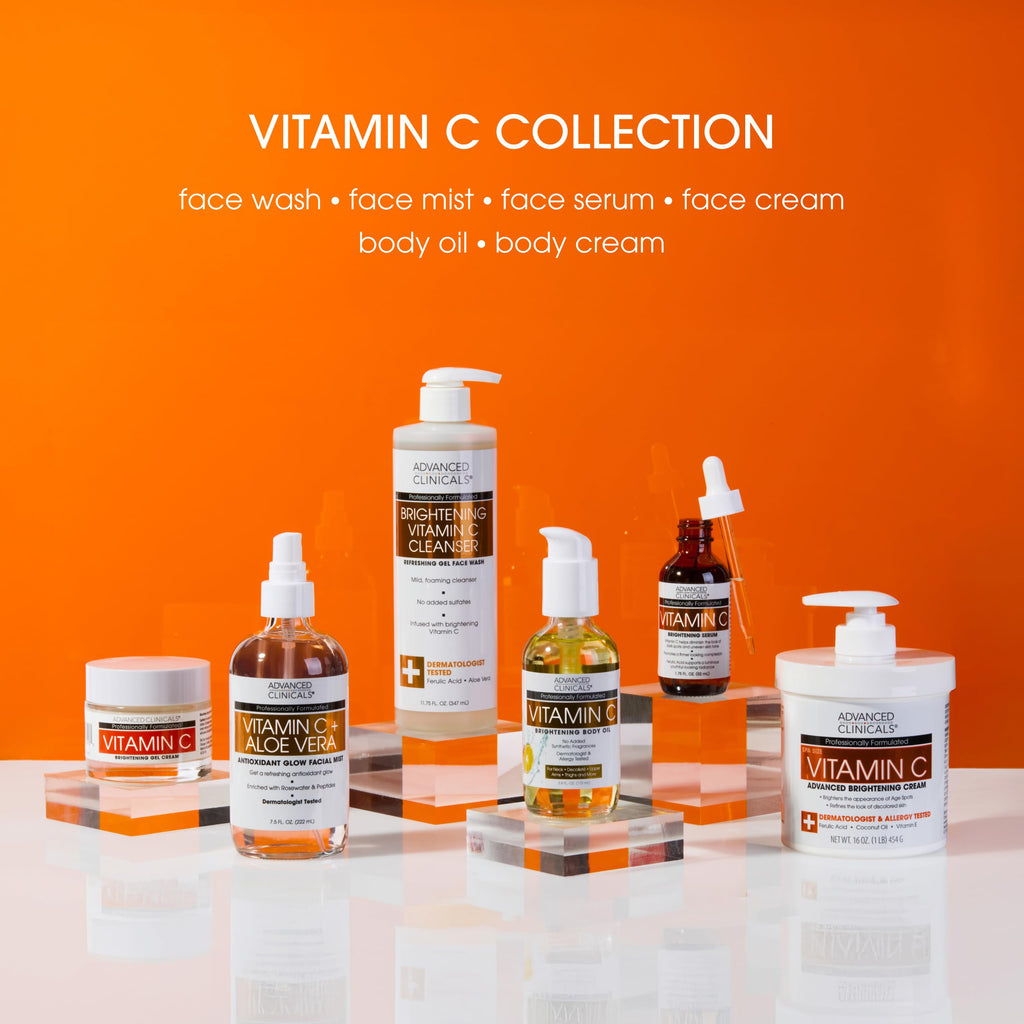 Advanced Clinicals Brightening Vitamin C Serum For Face With Glycolic Acid + Lactic Acid | Vitamin C Eye Serum Face Moisturizer For Improving Look Of Dark Spots & Uneven Complexion, 2-Pack