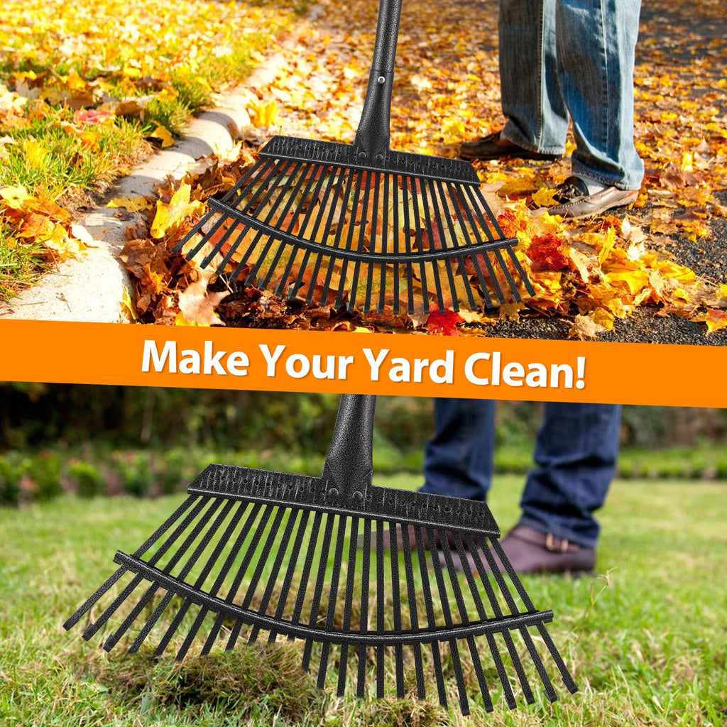 Rake, Garden Rake for Leaves, Heavy Duty Metal Leaf Rakes with 37-65 inch Adjustable Steel Handle, 25 Tines 18" Wide Rake Garden Tools for Lawns Yard Flower Bed Grass Mulch Shrub Camping Gardening