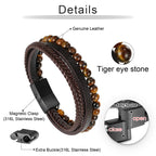 Ailetop Tiger Eye Bracelet Men - Mens Bracelets Beads Adjustable Braided Leather Bracelet for Men Brown Leather Mens Beaded Bracelets Men's Jewelry Birthday Gifts for Dad Husband Son