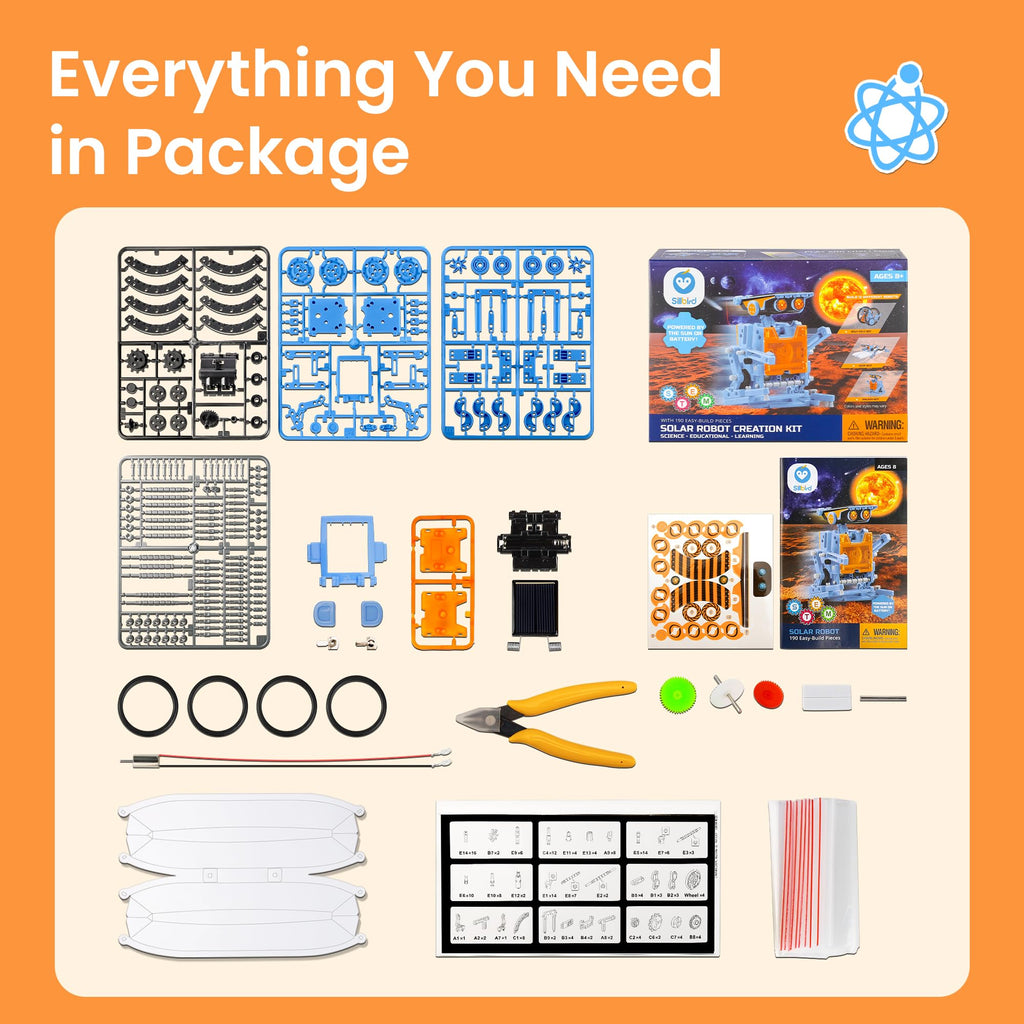 Sillbird Solar Building Robot Kit STEM Gift for Boys Aged 8-13, DIY Science Educational Toys for Kids Teens Birthday, 12-in-1 Solar or Battery Powered Robotic Set with 197 Pieces