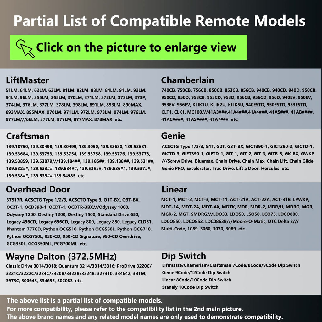 Universal Garage Door Opener Keypad Wireless Keypad Keyless Entry Compatible with LiftMaster Chamberlain Craftsman Genie Overhead Linear Wayne Dalton Garage Door Opener Remote Learn Button Dip Switch