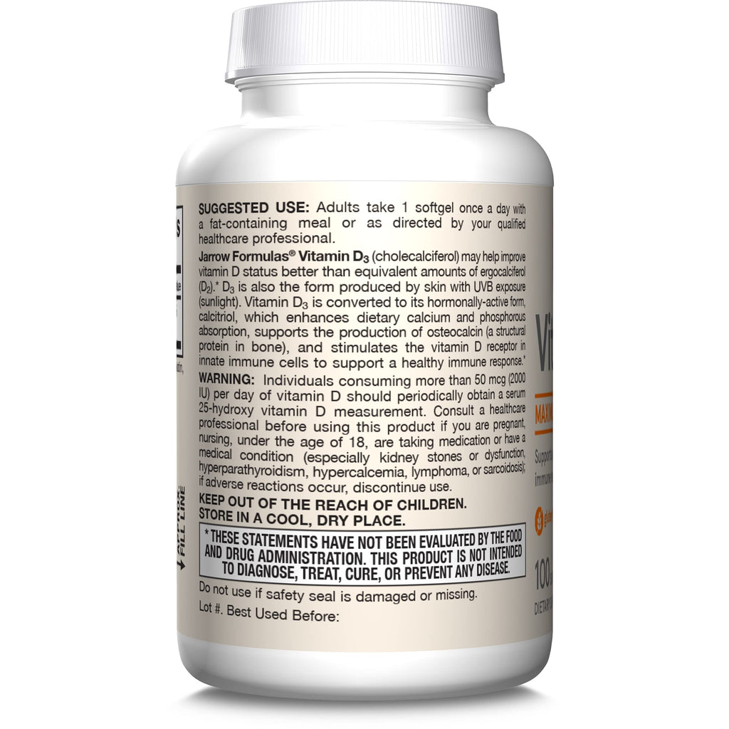 Jarrow Formulas Vitamin D3 125 mcg (5000 IU) - 100 Servings (Softgels) - Bone Health, Immune Support & Calcium Metabolism Support - Vitamin D Supplement - D3 Vitamins - 5000 IU Vitamin D (Pack of 12)