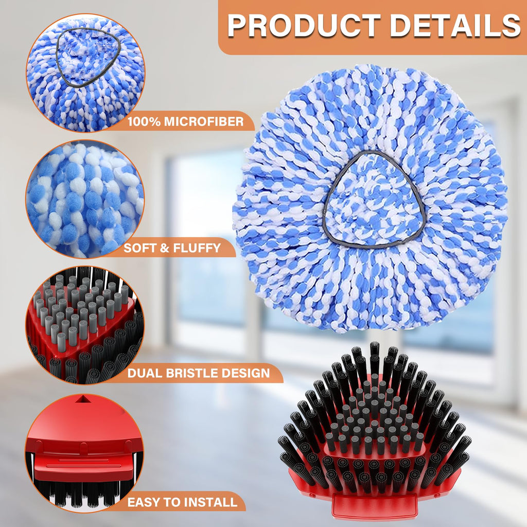 Fatmass 5 Pack Spin Mop Head Replacement for O Cedar RinseClean 2-Tank System,Include 4 Mop Replace Heads + 1 Upgrade Scrubber Brush, 100% Microfiber Mop Refills Deep Cleaning Machine Washable