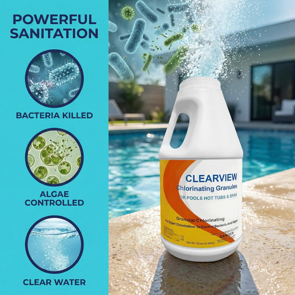 ClearView Calcium-Free Chlorine Granules 10 Lbs, 99% Dichlor Pool Shock Fast-Dissolving Stabilized Sanitizer for Swimming Pools, Spas & Hot Tubs