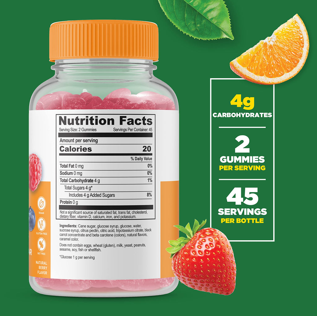 Lifeable Glucose Gummies - Great Tasting Natural Flavor Gummy - Gluten Free GMO-Free Chewable - for Adults and Kids - 90 Gummies (Pack of 2)