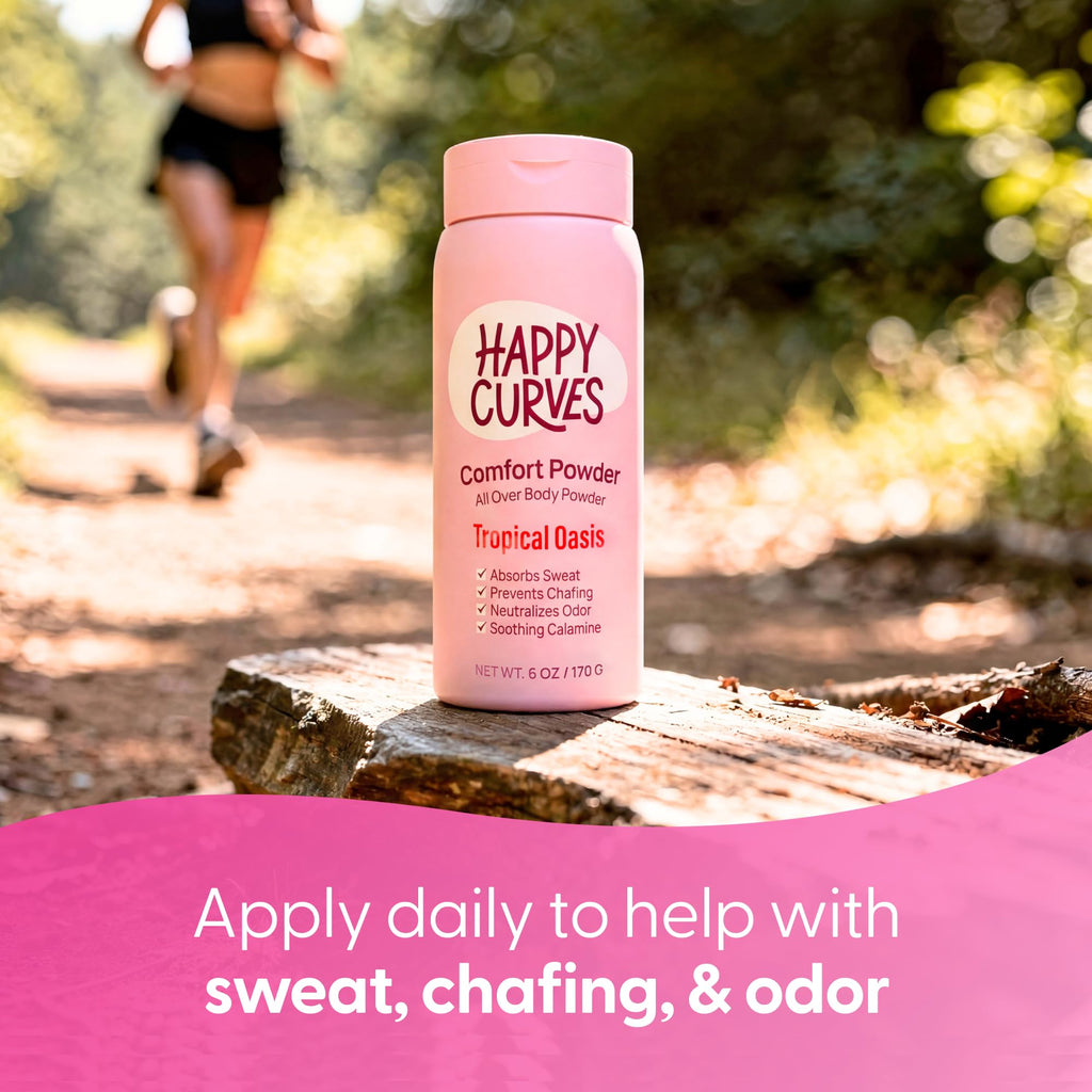 HAPPY CURVES Comfort Powder: Talc Free Anti Chafe Body & Foot Dusting Powder Deodorant to Control Inner Thigh Chafing, and Private Areas 6oz (Pack of 1) - Tropical Oasis