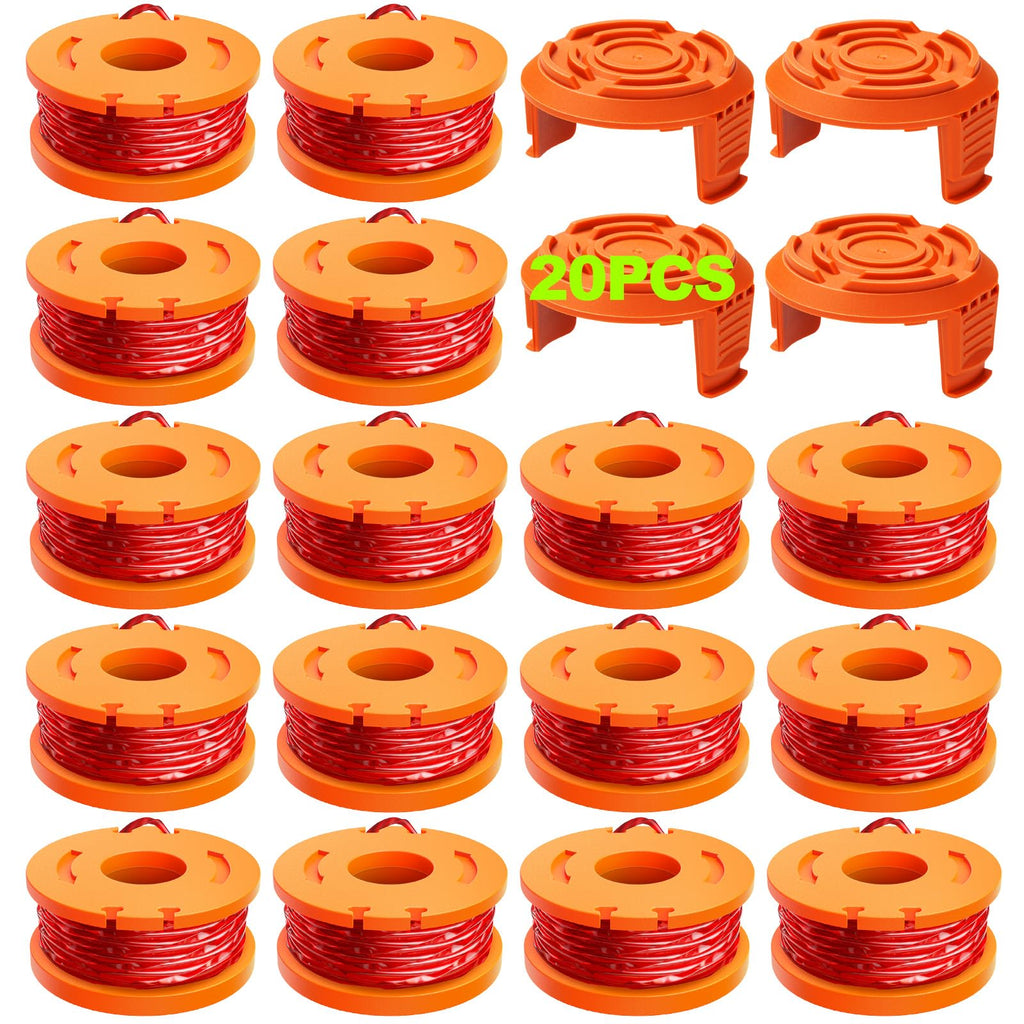 20 Pack Trimmer Spool Line for Worx,(WA0010)Replacement Trimmer Spool Line for Worx,Trimmer Line Refills 0.065 inch for Worx,Suitable for Worx String Trimmers(16 Pack Grass Trimmer Line,4 Trimmer Cap)