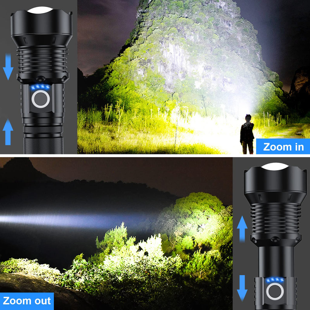 MILAOSHU Rechargeable Flashlights 90000 High Lumens - 2 Pack, Super Bright 12 Hours Long Life LED Flashlight with 5 Modes, High Powered Flash Light for Home, Outdoor