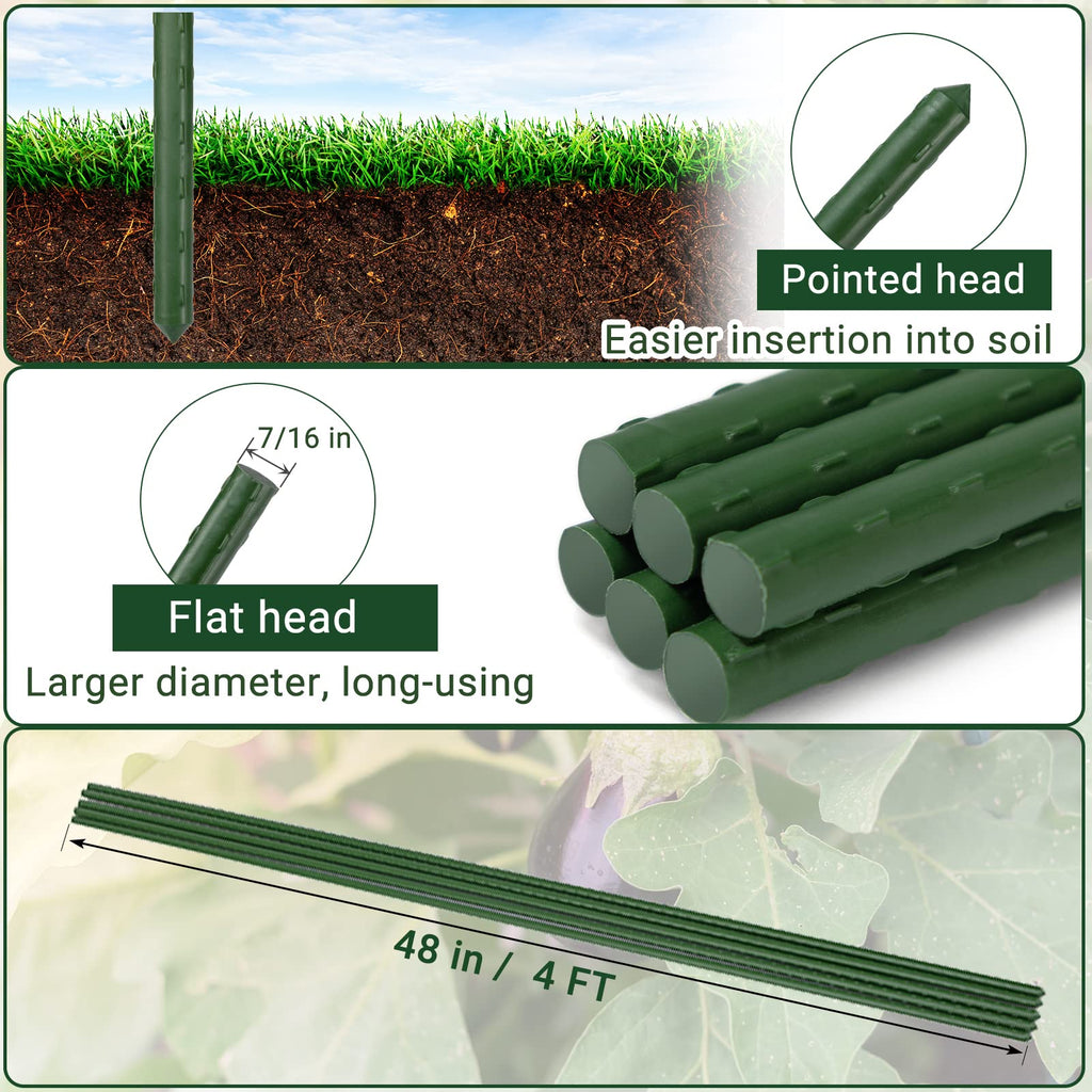 ROMODEN Garden Stakes 48'' Plant Sticks, 50PCS Plastic Coated Steel 4ft Plant Stakes Support for Growing Climbing Plants, Tomato Stakes Gardening Supplies