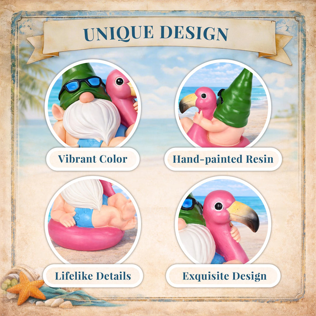 TISEJOY Garden Gnomes Outdoor Statues, Funny Flamingo Decor Gnomes Decor for Yard Patio Garden, Summer Gnomes Sculptures for Home Desk Table Pool Backyard, Garden Gifts for Mom, Friends