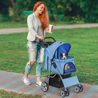 Epetlover 4 Wheels Dog Stroller Folding Pet Strolling Cart for Small Medium Cats Puppies Portable Jogger Travel Camping Puppy Carrier with Storage Basket Cup Holder, Blue