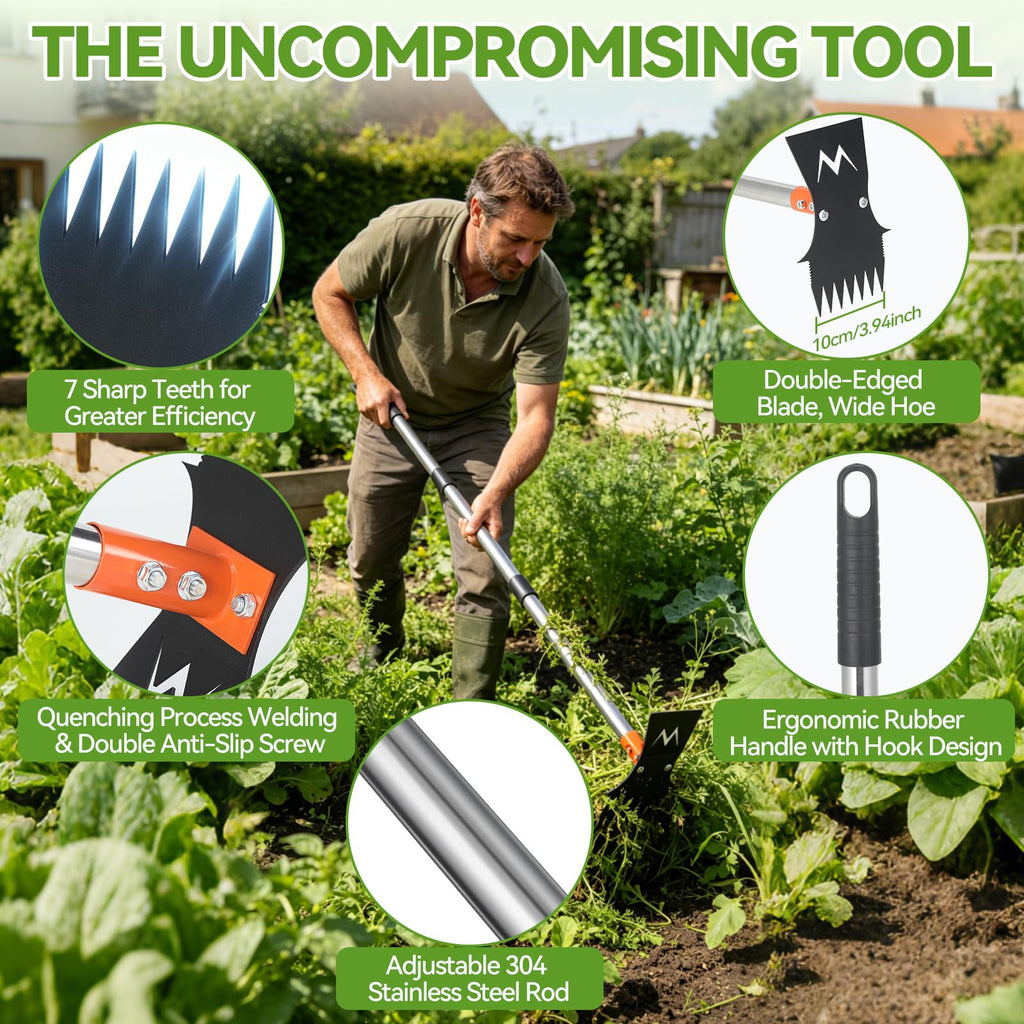 GlimHirvox Weed Puller Tool, 60" Stand Up 2-in-1 Weed Rake & Garden Hoe