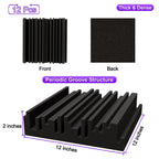 TroyStudio Thick Acoustic Foam Panels, 12 X 12 X 2 Inch 12 Pcs Broadband Sound Absorbing Foam, Dense Soundproof Padding Tile, Recording Studio Foam Absorber, Groove Decorative 3D Wall Ceiling Panel
