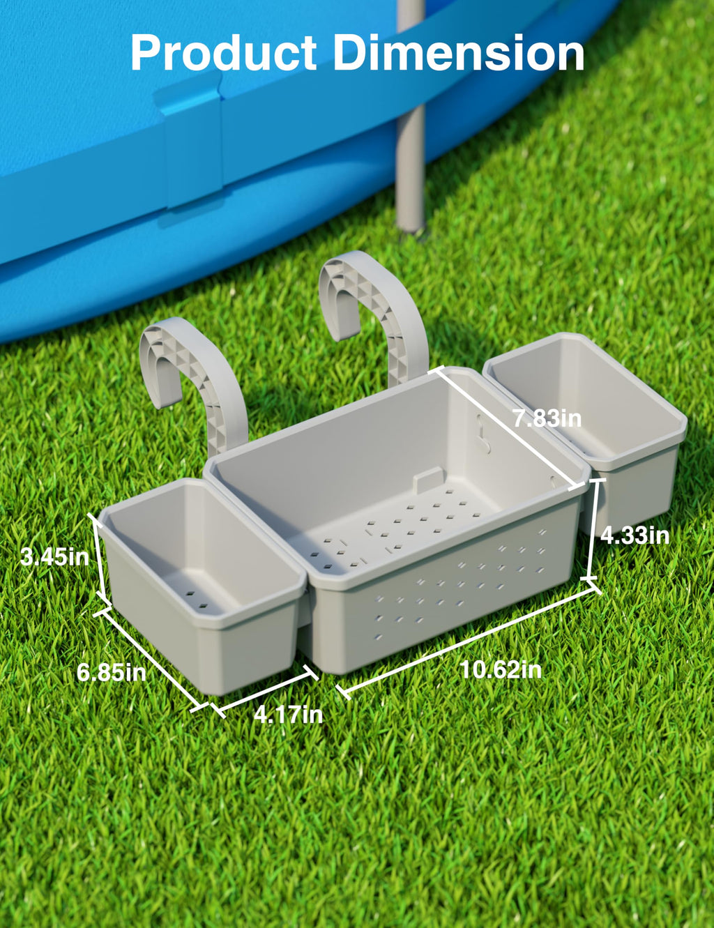 POOLHOUR [Patented] Poolside Storage Basket with 2 Cup Holders, Stretchable Above Ground Pool Accessories Organizer, Multifunctional Poolside Holder for Most Frame Pool Accessories (2Pack)