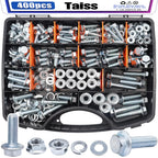 Taiss 400PCS Metric Flange Bolt Assortment kit,10.9 Grade M6x1.0/M8x1.25/M10x1.5 Bolt(12mm to 45mm) White zinc Plating Hex Metric Bolts and Nuts Washers,Nuts and Bolts Assortment kit (White)
