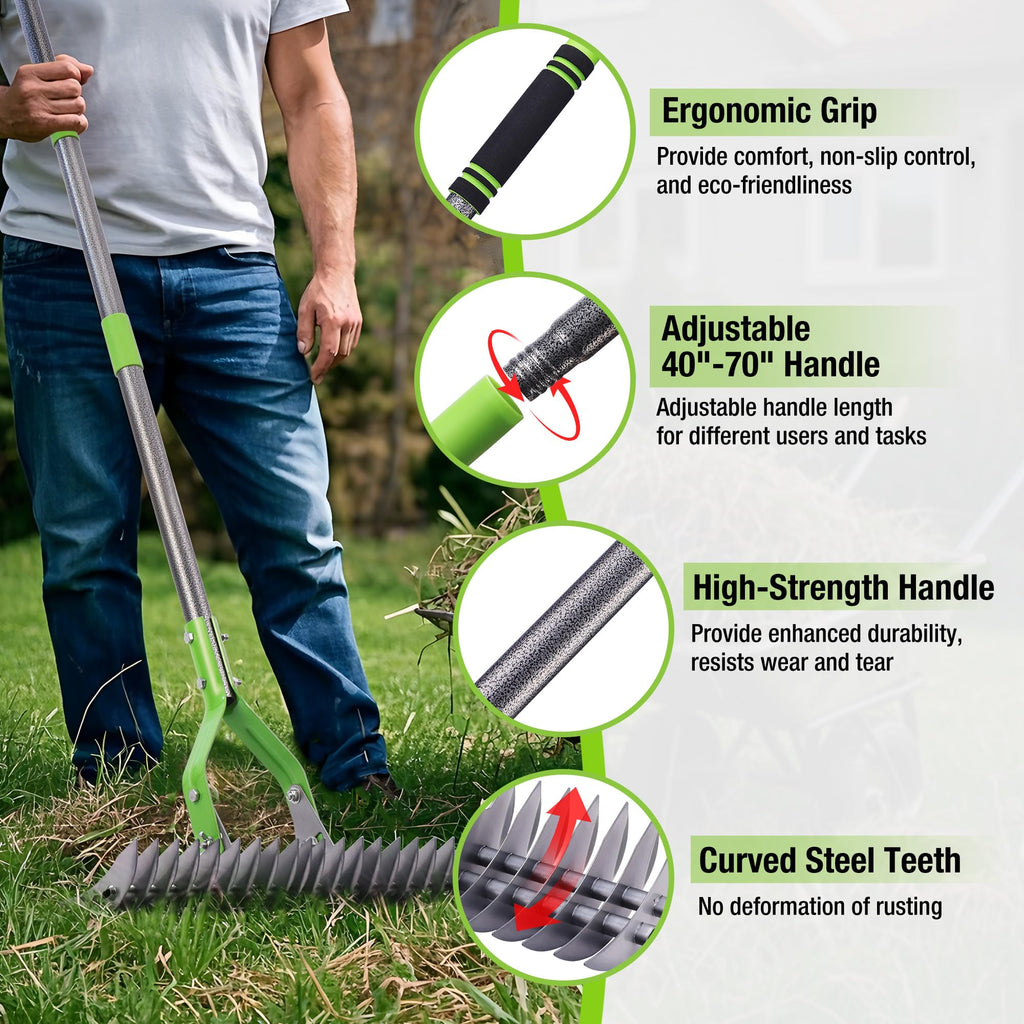 WORKPRO Thatch Rake, 15-Inch Thatching Rake with Telescoping 5FT Handle