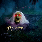 JOYIN Zombie Halloween Decoration Outdoor Witch Groundbreaker Halloween Graveyard Decor Outside, Scary Zombie Props with Sound Effect & Lighted Eyes for Haunted House, Lawn Yard Decorations