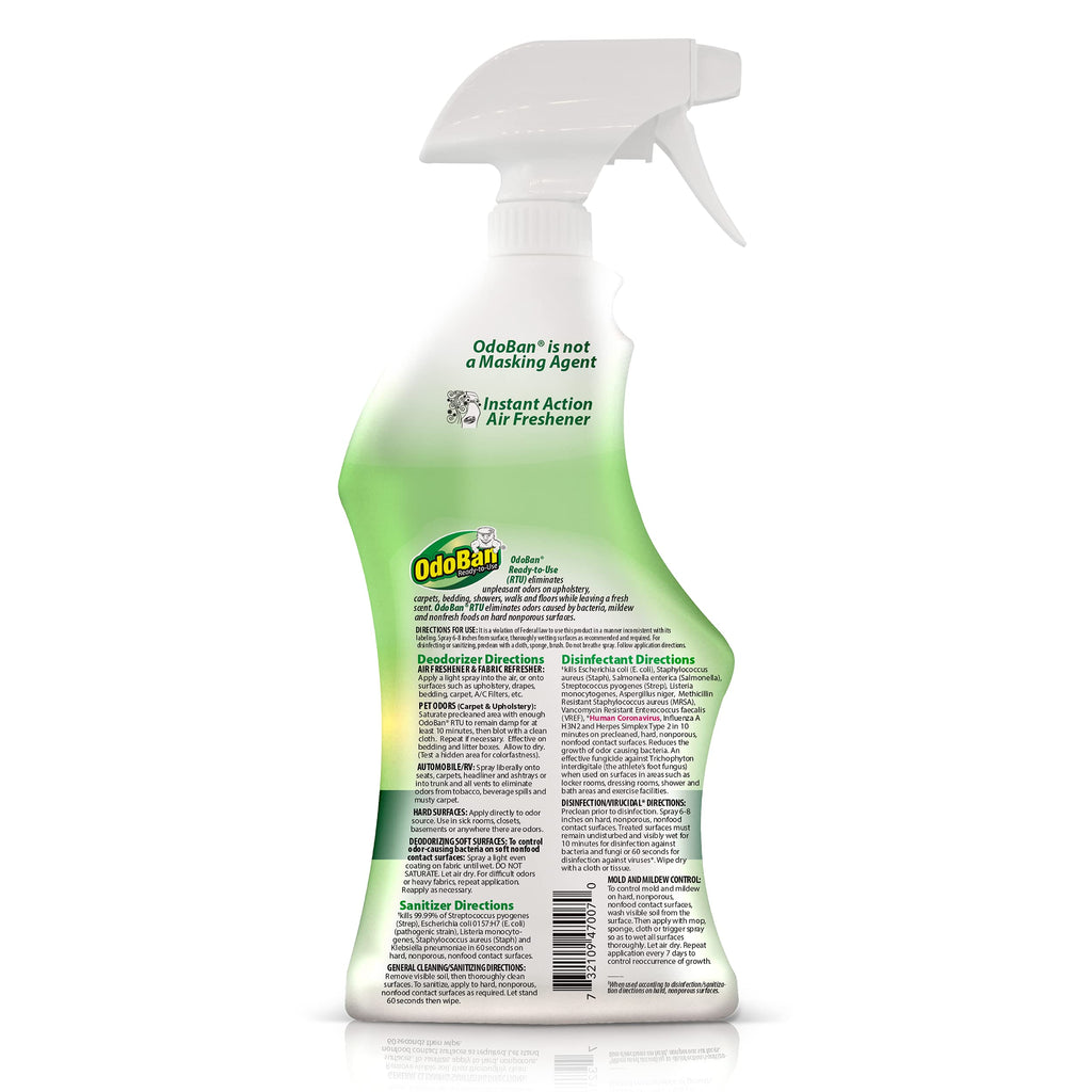 OdoBan Ready-to-Use Disinfectant and Odor Eliminator, Cleaner and Fabric/Air Freshener, Set of 2, 14.6 Ounce 360-Degree Continuous Spray and 32 Ounce Trigger Spray, Original Eucalyptus Scent
