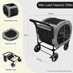 Saudism Pet Stroller for Dogs Cats up to 50 lbs, Foldable Dog Stroller with 360° Swivel Wheels, Detachable Carrier, Adjustable Handle, Travel Dog Stroller for Small Medium Large Pets, Gray
