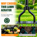 Lawn Aerator Tools, 3 Height Manual Yard Aerator with Self-Cleaning Design