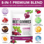 2 Pack Beet Root Gummies Enriched with 200mg CoQ10 & Beet Root Extract for Blood Pressure, Heart Health Support, Energy Level Suport, Promoting Nitric Oxide, W/ Vitamin B12, C, Sugar-Free | 90 Chews