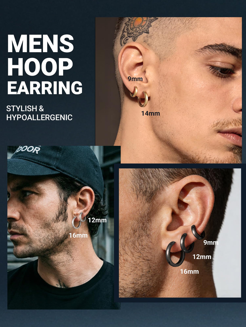 PROSTEEL Silver Mens Hoop Earrings Stainless Steel Huggies