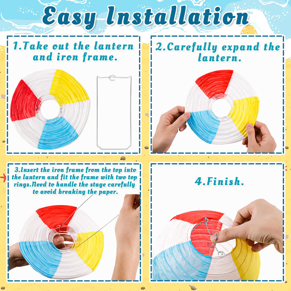 Renbuzhu 30PCS Beach Ball Paper Lanterns Bulk Pool Summer Luau Hawaiian Tropical Hanging Party Decorations Indoor Outdoor