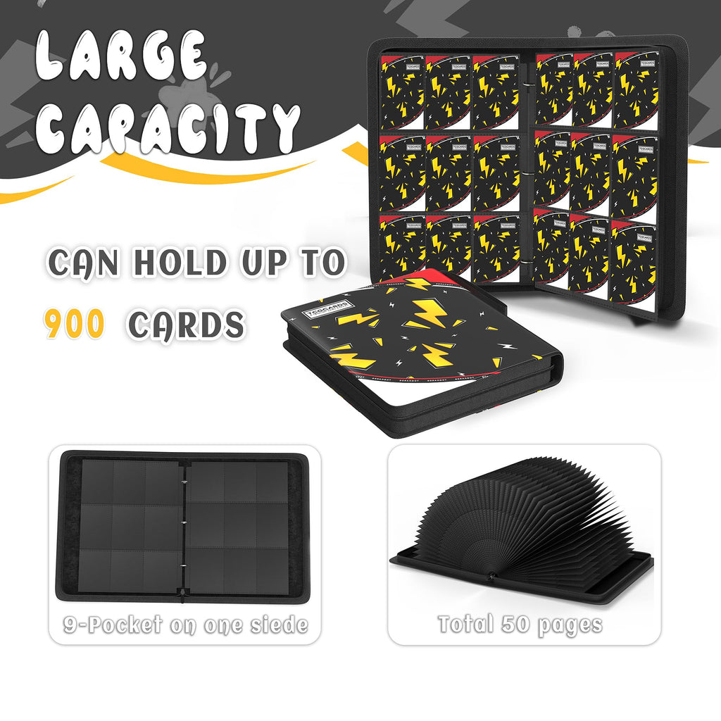 Trading Card Binder 9 Pocket,Card Binder 900 Pockets,Card Book Holder Cards with 50 Removable Sleeves,3-Ring Zip Design MTG/TCG/Sport Collectible Trading Card Albums Gifts for Boys and Girls (Black)