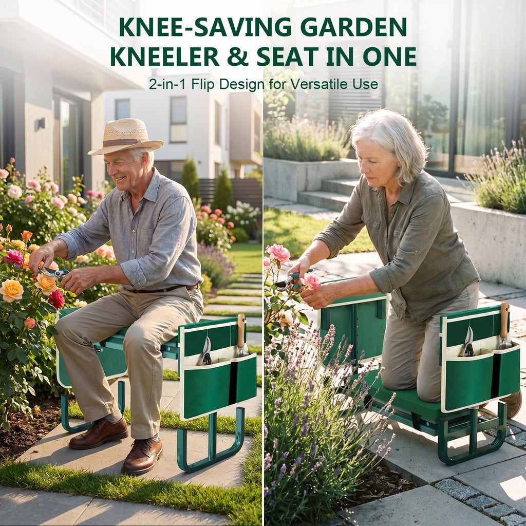 AUROPEAK Garden Kneeler and Seat, 7-Level Adjustable Stool with Handles