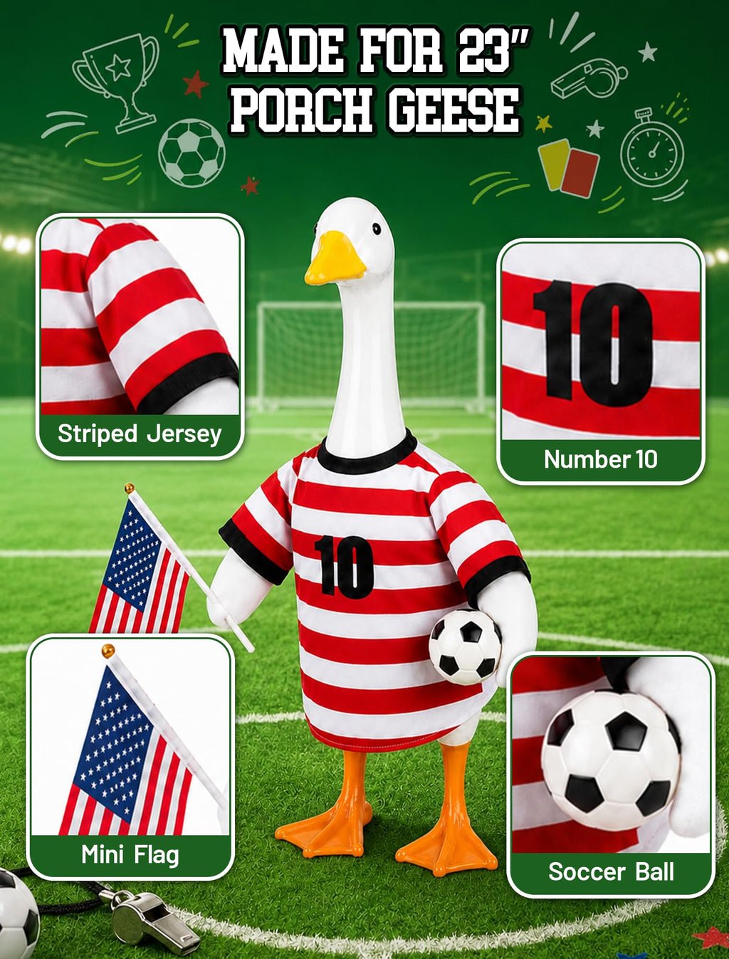 ROSSNY USA Soccer Porch Goose Outfit for 23 in Goose Statue
