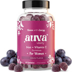 Auva Vitality Iron Gummies for Women — Non-Constipating | Ferrous Fumarate 20mg + Vitamin C | Energy, Anemia & Iron Deficiency Support | Hair Health, Menstrual & Menopause | Grape Flavor, 60 Count